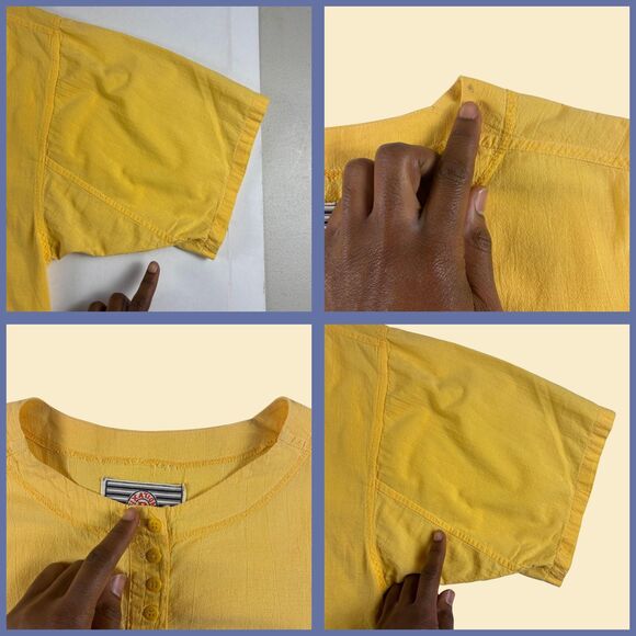 1970s yellow cotton blouse by Fixation Ari, size 24/44 vintage top/shirt - Picture 4 of 8